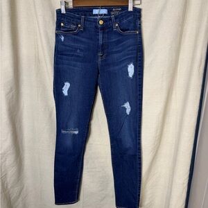 7 For All Mankind Dark Blue Distressed Skinny Jeans
